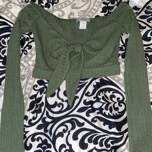 Navy green long sleeve crop top with tie